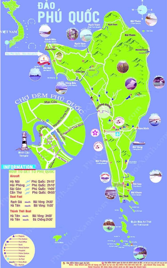 Bản đồ các địa điểm du lịch Phú Quốc chi tiết, đầy đủ nhất
