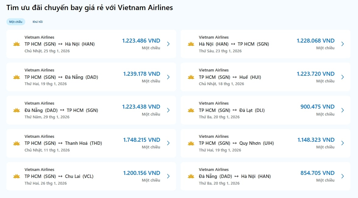 Tìm vé máy bay Vietnam Airlines trên Traveloka